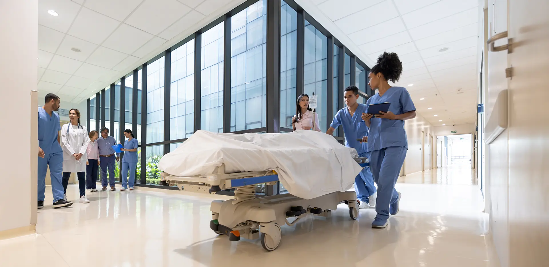 A group of medical professionals in a hospital.