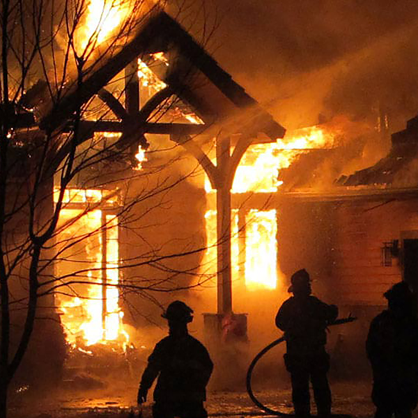 A home on fire.