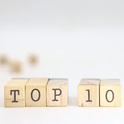 Wooden blocks with letter reading Top 10
